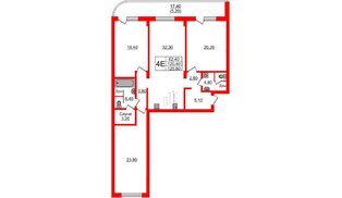 Квартира в ЖК «Вдохновение» ЭКОквартал «Русская Европа», 3 комнатная, 125.6 м², 2 этаж