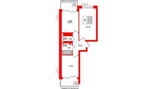 Квартира в ЖК Лэйк Сити-11, 2 комнатная, 53.65 м², 3 этаж