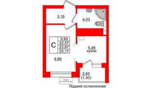 Квартира в ЖК Лэйк Сити-11, студия, 23.87 м², 6 этаж