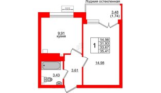 Квартира в ЖК Lake City-11, 1 комнатная, 33.67 м², 1 этаж