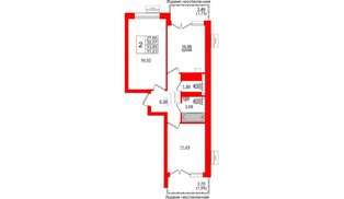 Квартира в ЖК Lake City-11, 2 комнатная, 53.65 м², 6 этаж