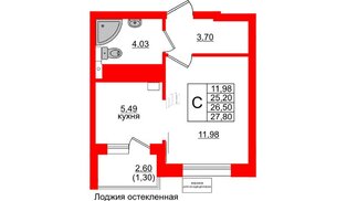 Квартира в ЖК Лэйк Сити-11, студия, 26.5 м², 3 этаж