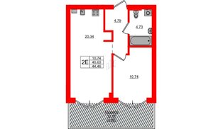 Квартира в ЖК «Включи», 1 комнатная, 44.46 м², 1 этаж