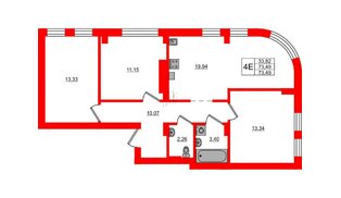 Квартира в ЖК «Включи», 3 комнатная, 73.49 м², 5 этаж