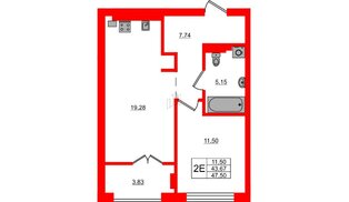 Квартира в ЖК «Включи», 1 комнатная, 47.5 м², 5 этаж