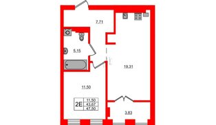 Квартира в ЖК «Включи», 1 комнатная, 47.5 м², 6 этаж