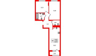 Квартира в ЖК «Новая история», 2 комнатная, 60.24 м², 3 этаж