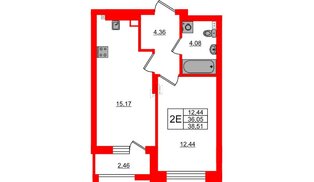Квартира в ЖК «Новая история», 1 комнатная, 38.51 м², 3 этаж