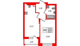 Квартира в ЖК «Новая история», 1 комнатная, 38.51 м², 5 этаж
