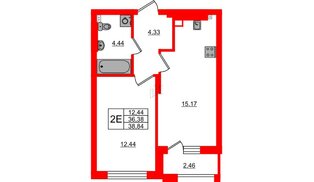 Квартира в ЖК «Новая история», 1 комнатная, 38.84 м², 3 этаж
