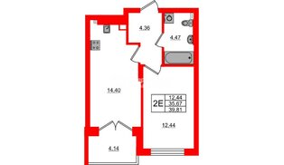 Квартира в ЖК «Новая история», 1 комнатная, 39.81 м², 5 этаж