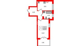Квартира в ЖК «Новая история», 1 комнатная, 38.94 м², 5 этаж
