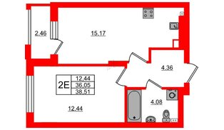 Квартира в ЖК «Новая история», 1 комнатная, 38.51 м², 3 этаж