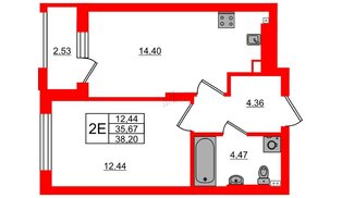 Квартира в ЖК «Новая история», 1 комнатная, 38.2 м², 4 этаж