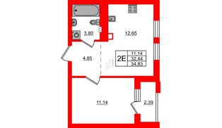 Квартира в ЖК «Новая история», 1 комнатная, 34.83 м², 4 этаж
