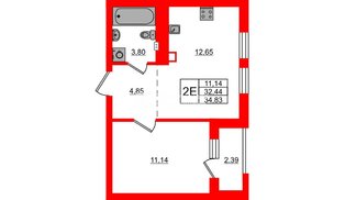 Квартира в ЖК «Новая история», 1 комнатная, 34.83 м², 5 этаж