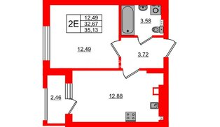 Квартира в ЖК «Новая история» Светлогорск, 1 комнатная, 35.13 м², 3 этаж