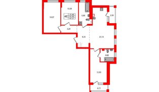 Квартира в ЖК «Новая история», 3 комнатная, 87.27 м², 1 этаж