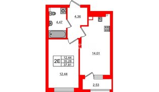 Квартира в ЖК «Новая история» Светлогорск, 1 комнатная, 37.81 м², 3 этаж