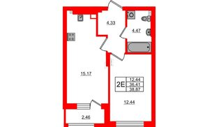 Квартира в ЖК «Новая история», 1 комнатная, 39.87 м², 3 этаж