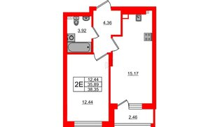 Квартира в ЖК «Новая история», 1 комнатная, 38.35 м², 2 этаж