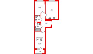Квартира в ЖК «Новая история», 2 комнатная, 60.6 м², 1 этаж