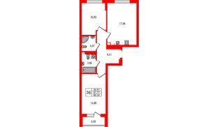 Квартира в ЖК «Новая история», 2 комнатная, 60.32 м², 4 этаж