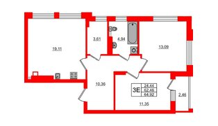 Квартира в ЖК «Новая история», 2 комнатная, 64.92 м², 2 этаж