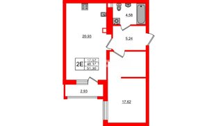 Квартира в ЖК «Новая история», 1 комнатная, 51.3 м², 5 этаж