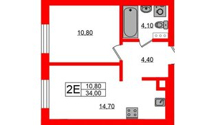 Квартира в ЖК «River Park», 1 комнатная, 34 м², 1 этаж