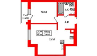 Квартира в ЖК «Речной Парк», 1 комнатная, 39.8 м², 2 этаж
