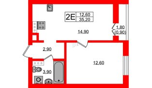 Квартира в ЖК «River Park», 1 комнатная, 35.2 м², 7 этаж