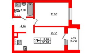 Квартира в ЖК «Речной Парк», 1 комнатная, 36.9 м², 5 этаж