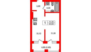 Квартира в ЖК «River Park», 1 комнатная, 30.8 м², 3 этаж