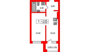Квартира в ЖК «Ривер Парк», 1 комнатная, 29.6 м², 3 этаж