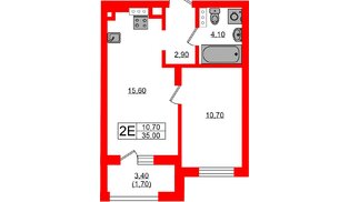Квартира в ЖК «Речной Парк», 1 комнатная, 35 м², 3 этаж