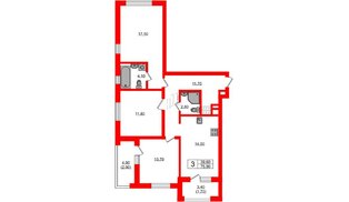 Квартира в ЖК «River Park», 3 комнатная, 75.9 м², 2 этаж