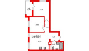 Квартира в ЖК «River Park», 2 комнатная, 53.3 м², 3 этаж