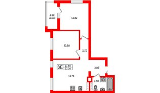Квартира в ЖК «River Park», 2 комнатная, 53.3 м², 5 этаж
