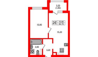 Квартира в ЖК «River Park», 1 комнатная, 34.7 м², 3 этаж