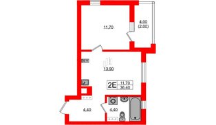Квартира в ЖК «River Park», 1 комнатная, 36.4 м², 4 этаж