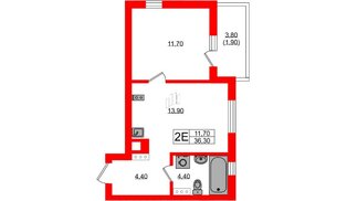 Квартира в ЖК «River Park», 1 комнатная, 36.4 м², 6 этаж