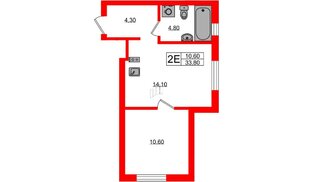 Квартира в ЖК «River Park», 1 комнатная, 33.8 м², 1 этаж