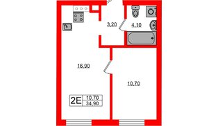 Квартира в ЖК «River Park», 1 комнатная, 34.9 м², 1 этаж