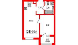 Квартира в ЖК «River Park», 1 комнатная, 34.8 м², 4 этаж