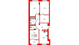 Квартира в ЖК «Включи», 3 комнатная, 81.31 м², 2 этаж
