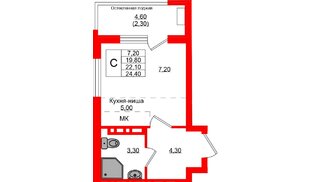 Квартира в ЖК Кроны и Волны, студия, 22.1 м², 2 этаж