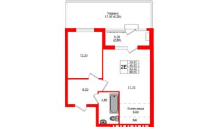 Квартира в ЖК Кроны и Волны, 2 комнатная, 53.3 м², 1 этаж
