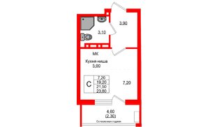 Квартира в ЖК «Кроны и Волны», студия, 21.5 м², 3 этаж