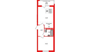 Квартира в ЖК «Кроны и Волны», 2 комнатная, 45.4 м², 4 этаж